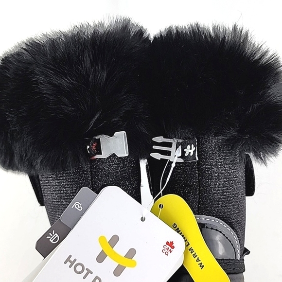 HOT PAWS Youth Girls Black Faux Fur Sparkles Winter Waterproof Boots -30°C Sz 6 - Picture 7 of 16
